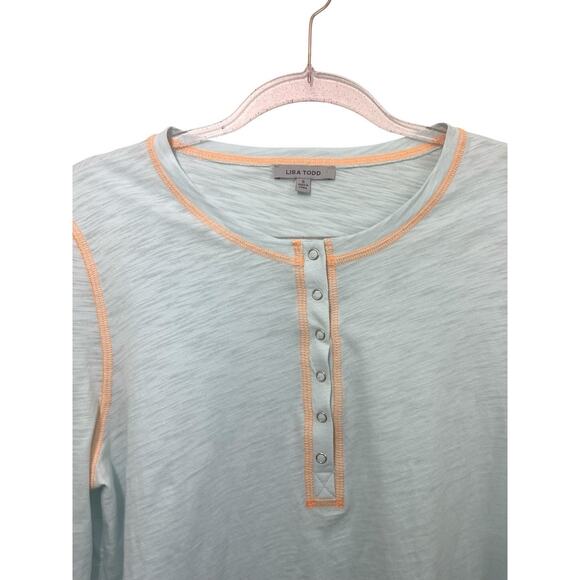 Lisa Todd Light Blue Long Sleeve Surf Henley Women’s Small Casual Basic Top - Picture 10 of 10